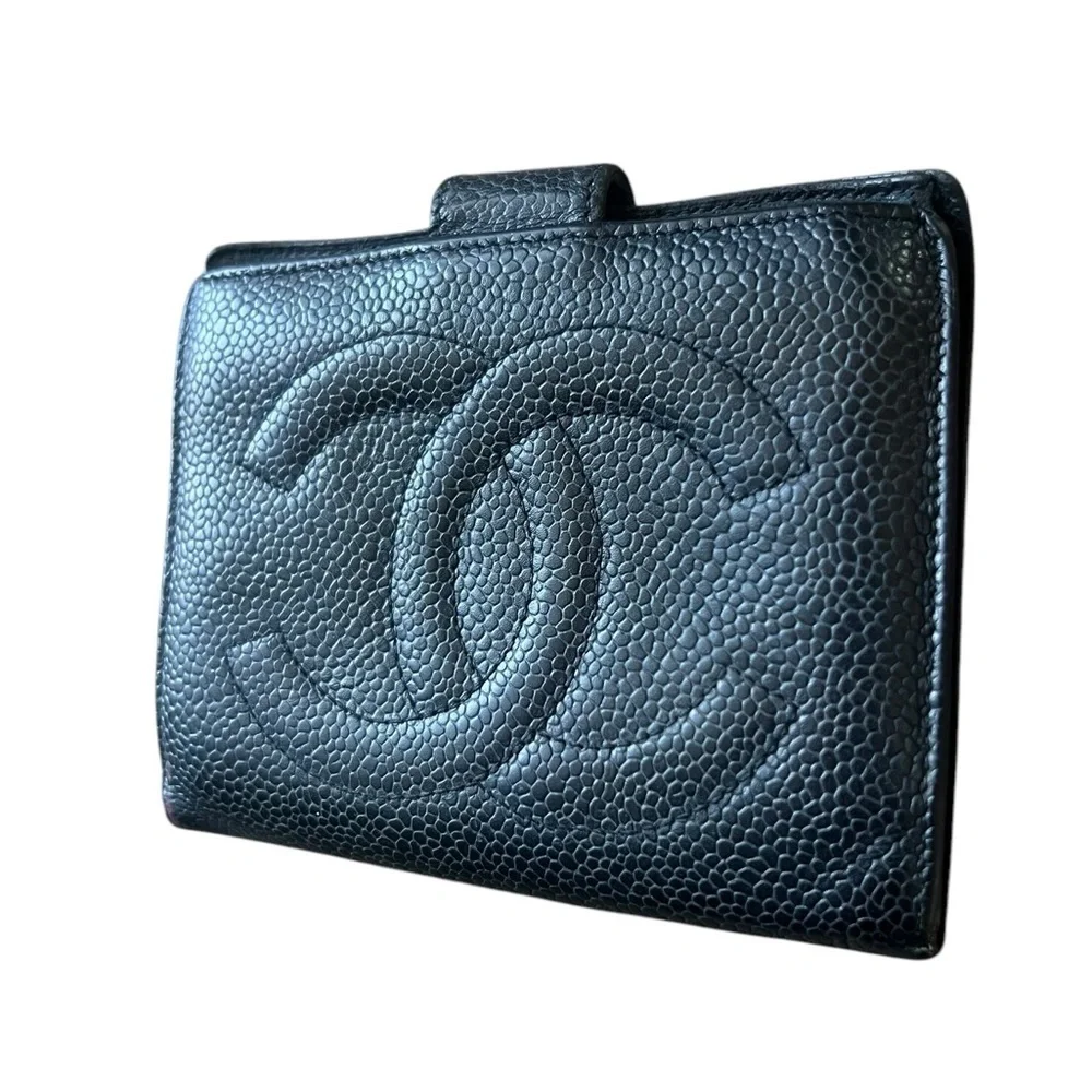 CHANEL Bifold Wallet Purse Black Calfskin